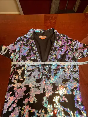 Bhanuni by Jyoti Sequin V-Neck Short Sleeve Mini Dress Black Multi Size Su thumbnail 8