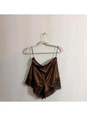 Reformation Fern Satin Shorts in Pinecone Brown thumbnail 2