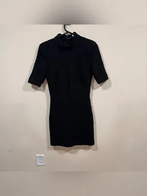 Elliatt knit mock neck mini dress black size small EUC shoulder pads thumbnail 2