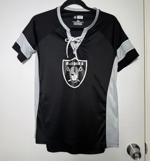 NFL Raiders Black and Gray Lace-Up V-neck Jersey Top Womens Small thumbnail 1