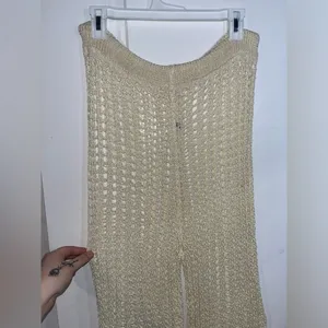 Odiva NWT Crochet Pullover Swimwear Cover Up Pants Size Large in Crème Color thumbnail 9