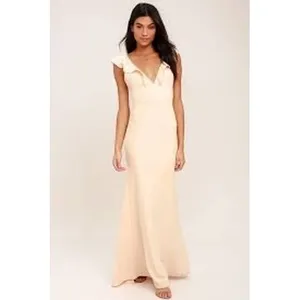 Lulus Maxi Dress Womens Small Blush Pink Madalyn Ruffle V-Neck Formal Gown thumbnail 3