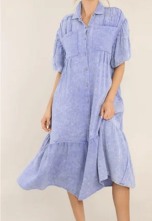 Talulah Cotton Gauze Midi Shirt Dress Size Small‎ Periwinkle Tiered Oversized thumbnail 1