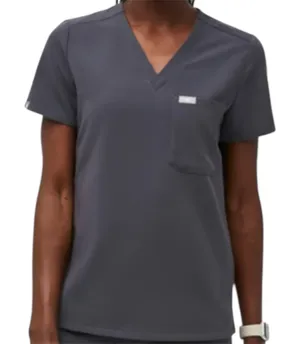 Figs Catarina Scrub Top Chest Pocket V-Neck Side Slits Charcoal Gray XXS thumbnail 1