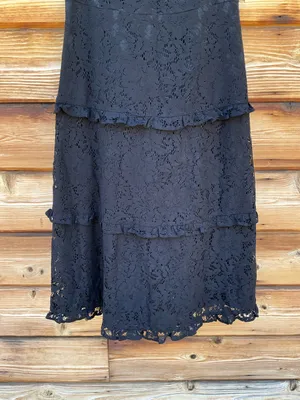 Black Size 6 Lace Sleeveless Tiered Ruffle Midi Dress thumbnail 7