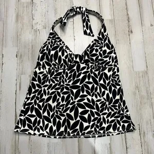 Lands'‎ End Women's Floral Halter Tankini Top Size 6 Black & White thumbnail 1