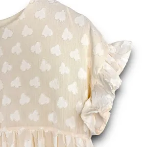 Aaron & Amber Casual Short Sleeve Ruffle Babydoll Dress Knee Length Cream Small thumbnail 3