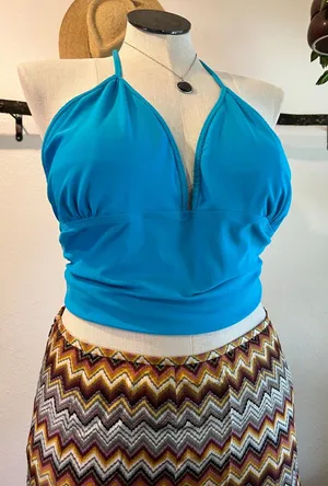 Y2K Deb Teal Blue Halter Tank Top Size Large to XL thumbnail 1
