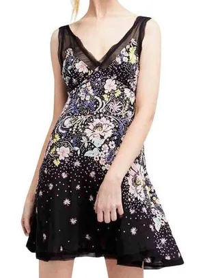 Gorgeous V Neck Floral Sleeveless Flare Mini Dress Black thumbnail 1