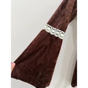 Maria Gabrielle Vintage Y2K Brown Velour Bell Sleeve Asymmetrical Hem Top XS thumbnail 4