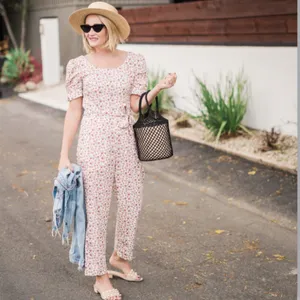 GAL MEETS GLAM Iris Floral Jumpsuit‎ Puff Sleeves Cropped Ankle Length size 8 thumbnail 2