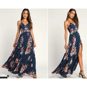 Lulus Elegantly Inclined Maxi Dress Womens S Navy Chiffon Wedding‎ Formal Prom thumbnail 2