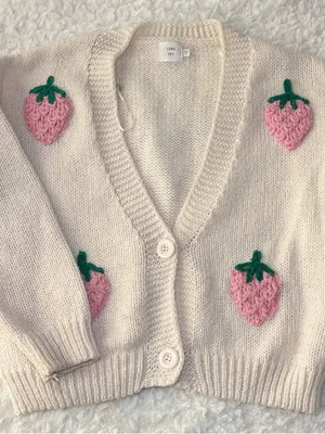 Luna Ivy Cream Strawberry-Appliqué Cardigan Sweater thumbnail 1