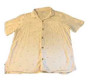 Old Navy Men’s XL Short Sleeve Camp Collar Button Up Shirt Cream Geometric Diamond Print thumbnail 1