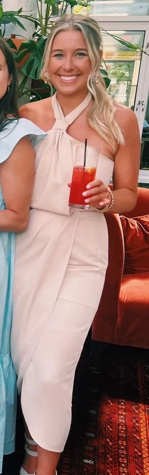 Addie Sleeveless Halter Neck Bow Tie Back Detail Tulip Hem A-Line Midi Dress thumbnail 1