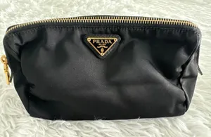 Prada black gold triangle nylon pouch toiletry cosmetic‎ case bag thumbnail 1