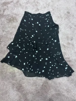 Star Print Chiffon Midi Skirt Black Size XS thumbnail 2