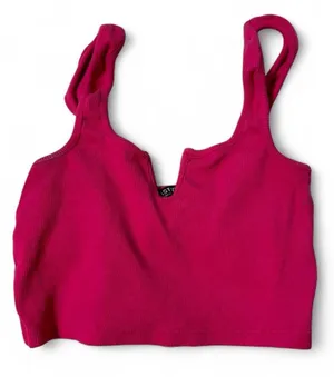 Hot pink ribbed crop top thumbnail 1