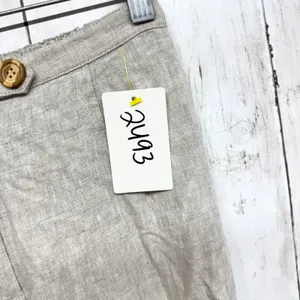 Lioness Pants Women Size Small Tan Linen Straight Leg Button‎ Zip Fly Cuffed thumbnail 9