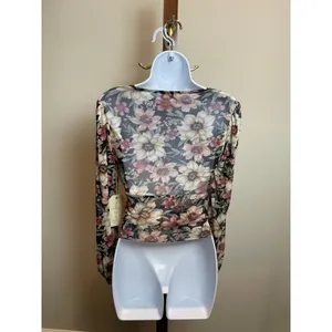 Love & Piece Collective Sheer Rayon V Neck Top Size S Floral Lace Detail NWT thumbnail 3