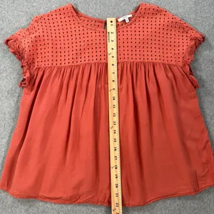 Jodifl Eyelet Cutout Babydoll Blouse Women's Small Orange Short Sleeve Ruffle thumbnail 5