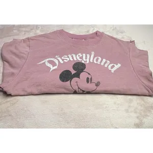 Disney Disneyland Mickey Mouse Sweatshirt Pink‎ Retro Style Striped Sleeves thumbnail 2
