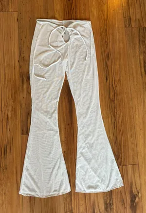 White Sheer Flare Leg beach Pants Size M thumbnail 1