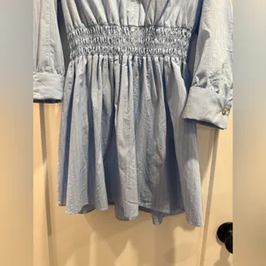 Zara‎ Light Blue Striped Shirt dress size L thumbnail 4
