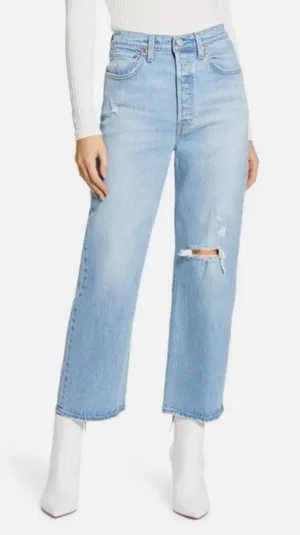 LEVI'S Ribcage Straight Distressed Light Wash High Rise Ankle Jeans Womens 26 thumbnail 1