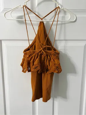 Anthropologie Women’s Rust Brown Crochet-Trim Halter Top thumbnail 4
