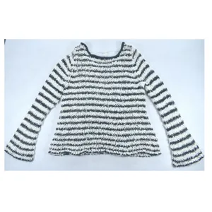 Free People Striped Eyelash Knit Sweater Navy Cream Scoop Neck Womens Medium thumbnail 4