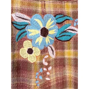 Free People Bohemian Brooks Embroidered Plaid Wide Leg Patchwork Pants Size XL thumbnail 11