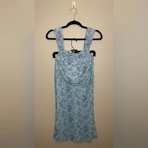 SHEIN Floral Print Lettuce Trim Mermaid Hem Skirt, Baby Blue, Size S, NWOT thumbnail 8