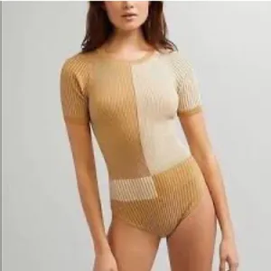 Free People Block Party Swit Bodysuit Beige Tan Colorblock Small thumbnail 2