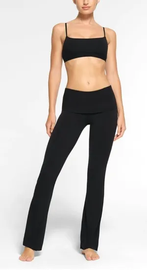 Skims Cotton Jersey Foldover Pants Black NWT Women's Black Flared Cotton Pants thumbnail 1