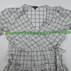 J.‎ Crew Cotton Voile Wrap Mini Dress Puff Sleeves In Oyster White Plaid Small thumbnail 7