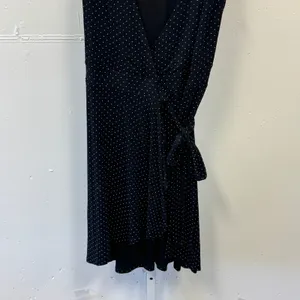 LOFT Polka Dot Sleeveless Wrap Dress Navy Blue White V-Neck Small Soft Stretch thumbnail 5