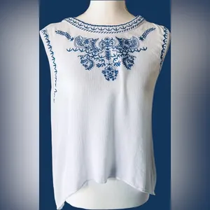 Embroidered White and Blue Women's Top thumbnail 2