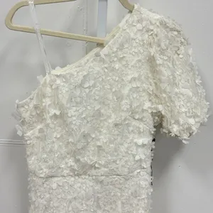 Adrianna Papell One Shoulder 3D Floral Applique Mini Dress White Bridal Wedding thumbnail 5