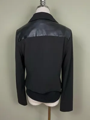 WHBM Black Draped Blazer Open Front Jacket Mixed Media Vegan Sz 10 thumbnail 5