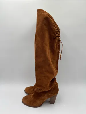 Anthropologie Miss Albright Fulton Knee High Boots Size 7.5 Brown Suede Pull On thumbnail 2
