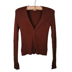 Abercrombie & Fitch Slim Button Up Ribbed Cardigan Small Brown Quiet Luxury Fall thumbnail 2