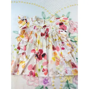 Fairhope Floral Ruffle Sleeve Top Pintuck Detail White Pink Yellow L‎ thumbnail 4