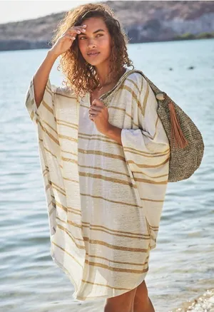 Garnet hill 100% Organic-Linen Cover-Up size large / extra large cream stripe thumbnail 1
