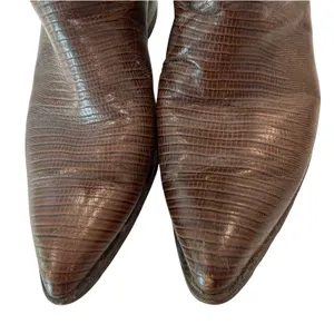 Justin Boots Lizard Western Boots Womens 8B Brown Leather Pointed Toe Cowgirl Festival thumbnail 2