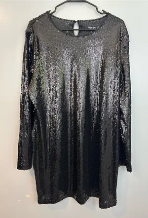 NWT Nasty Gal Black Sheer Sequin Long Sleeve Mini Shift Party Dress Size 18 thumbnail 1