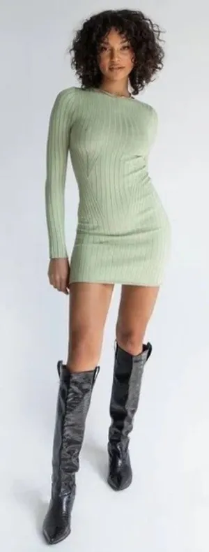 NWT Womens Size Large XL Princess Polly Light Green Ashton Knit Mini Dress NEW thumbnail 1