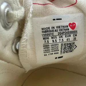 Comme des Garçons‎ PLAY x Converse Chuck 70 Low Cream Heart Sneakers Womens 7.5 thumbnail 7