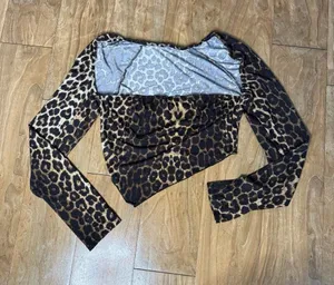 Leopard Print Long-Sleeve Women’s Top - Brown/Black thumbnail 1