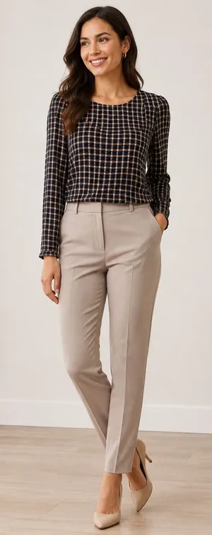 LOFT Navy Blue Mustard Yellow Plaid Long Sleeve Blouse Small‎ thumbnail 1